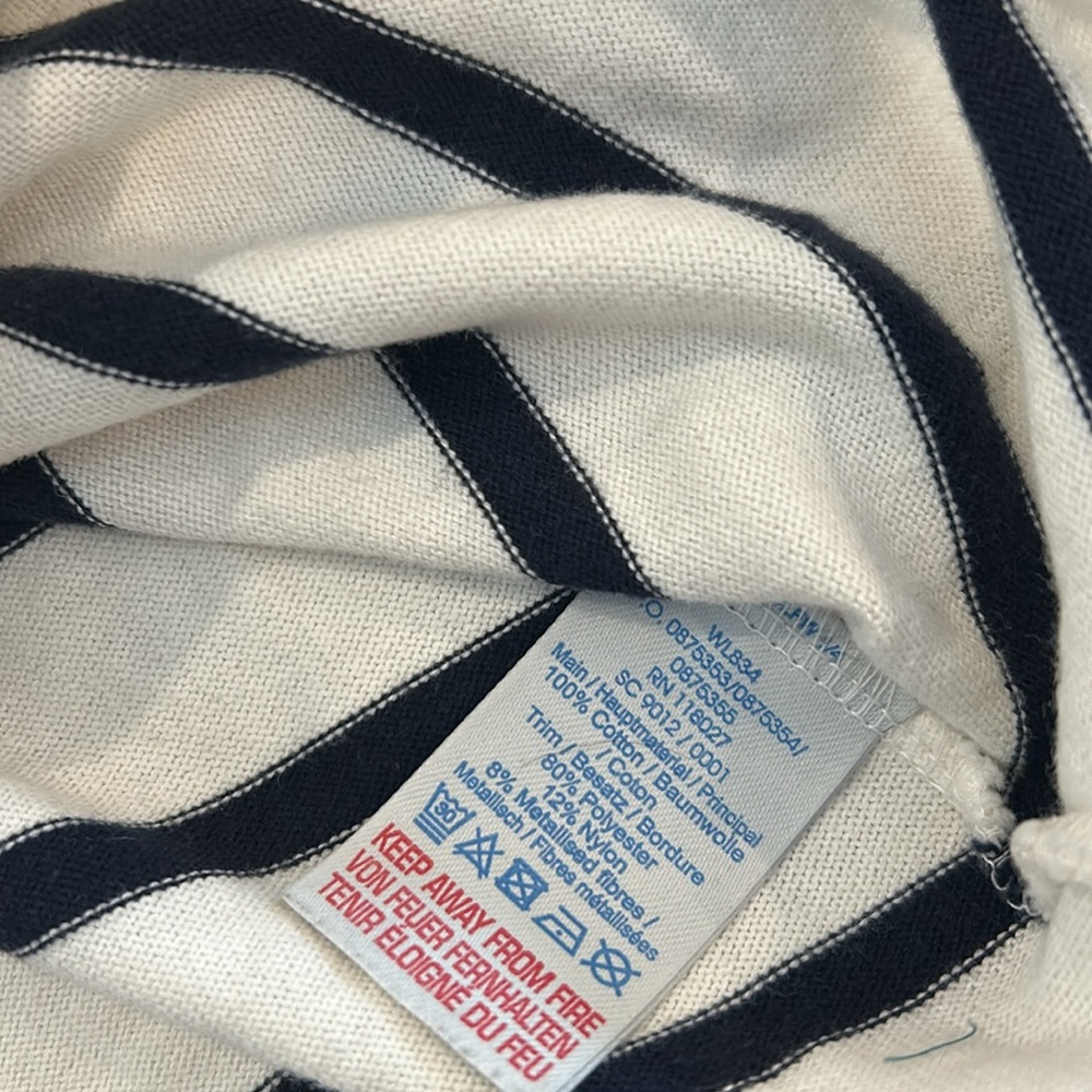 BODEN lightweight striped Navy White top with gold collar - Picture 5 of 6